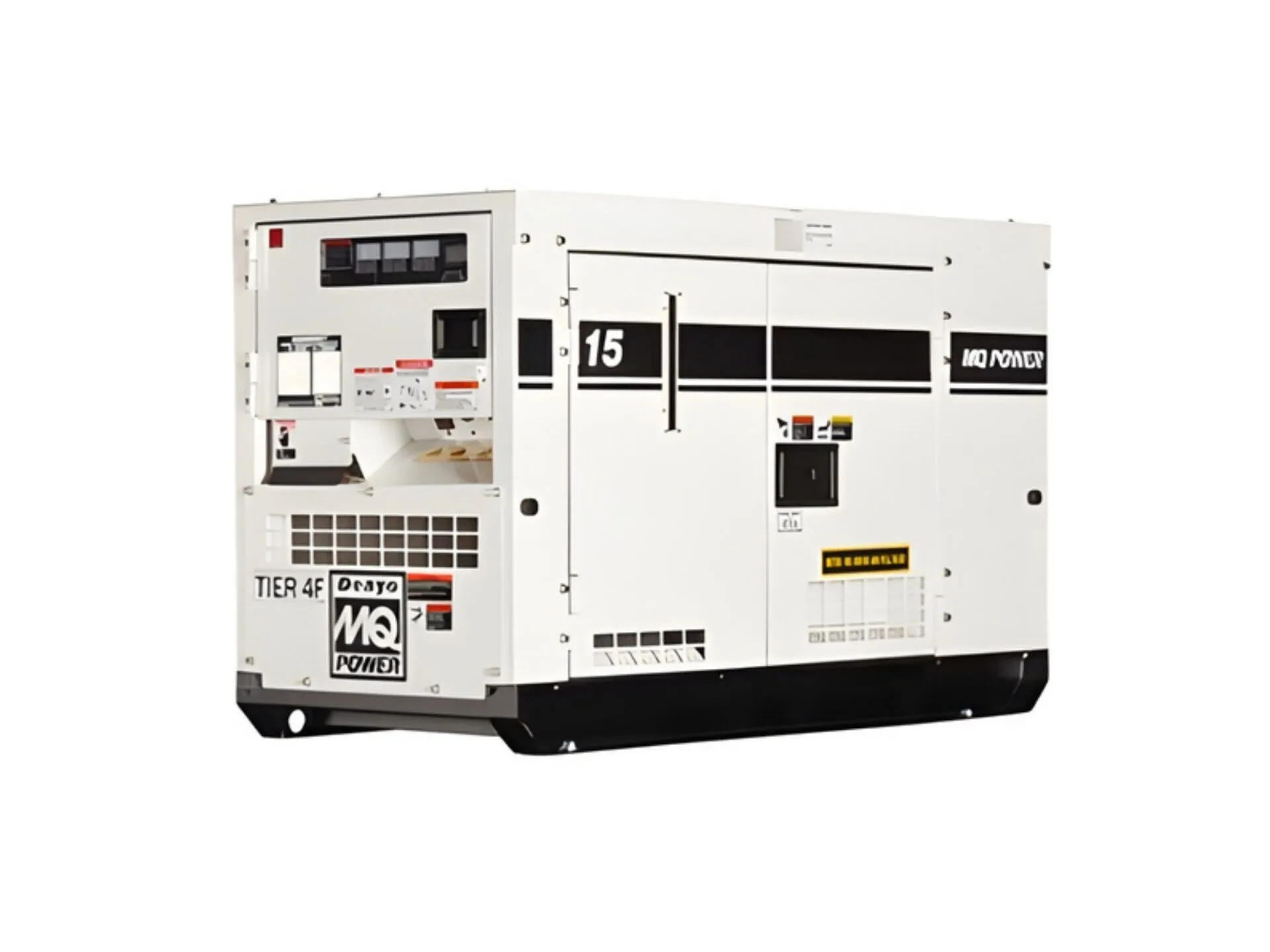 White industrial MQ Power generator with digital control panel and ventilation grilles, model TER 400.