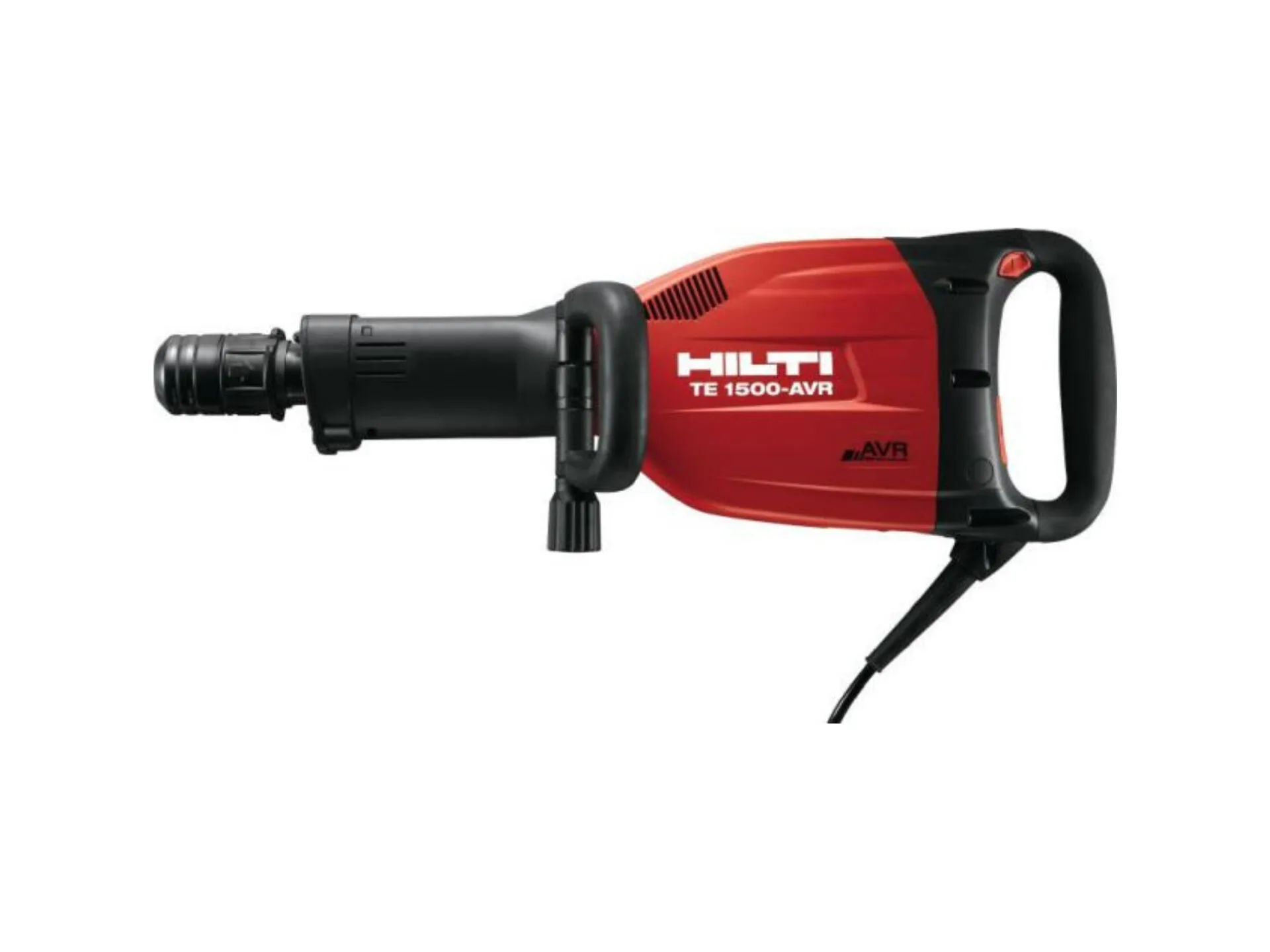 Red and black Hilti TE 1000-AVR demolition hammer drill with side handle and power cord.