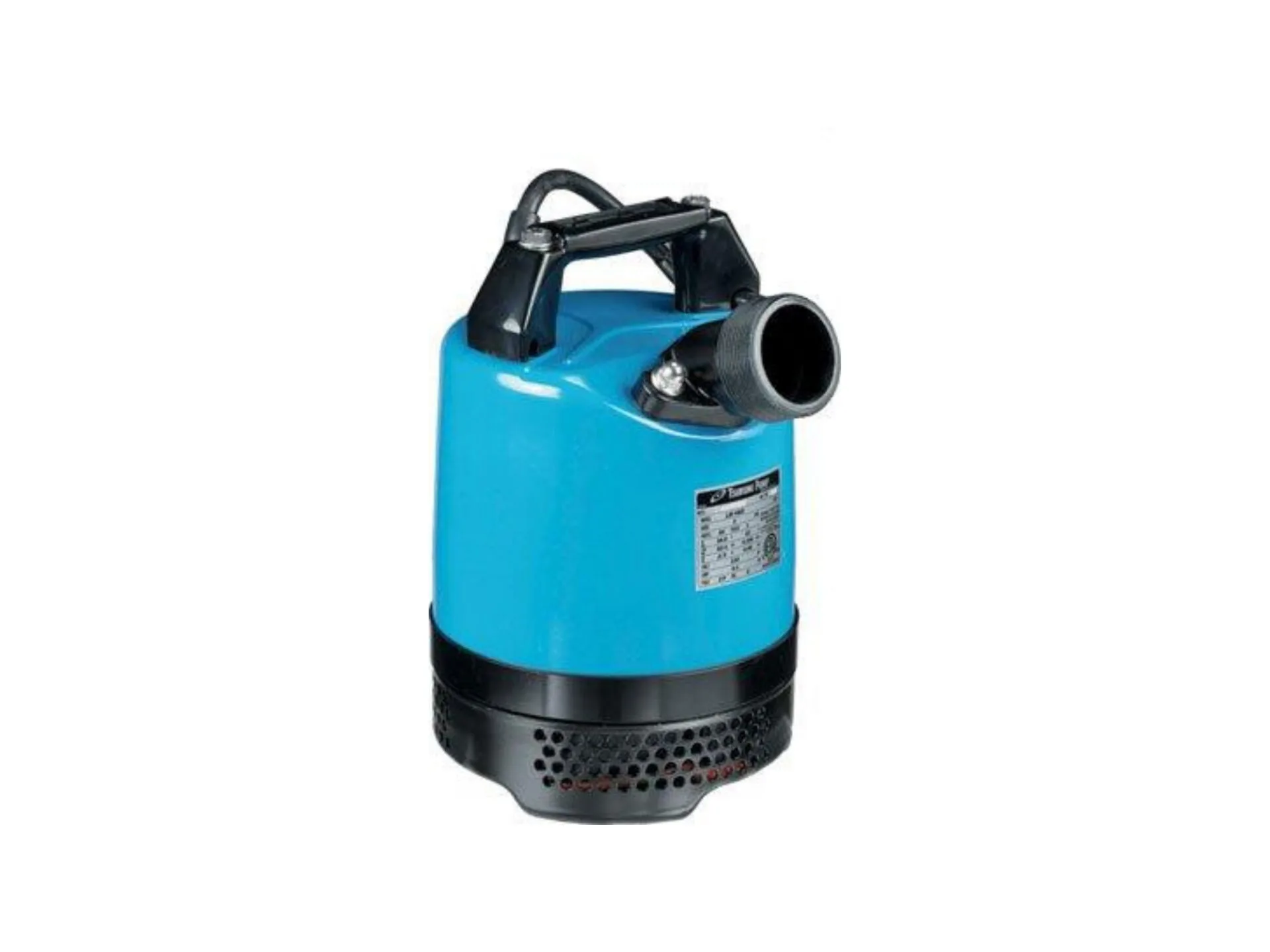 Blue submersible water pump with a black base and handle, designed for efficient liquid drainage.