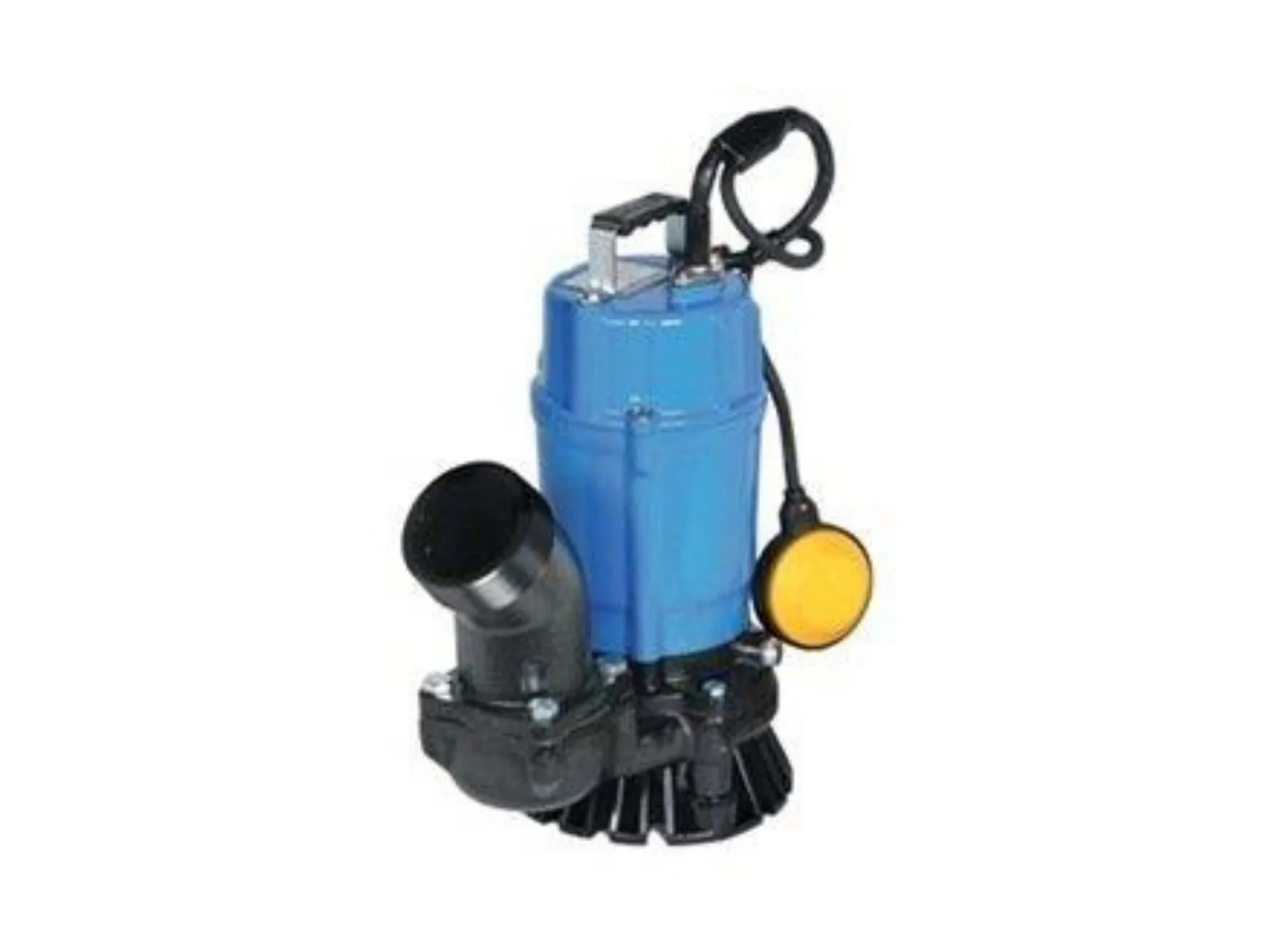 Submersible water pump with a blue motor housing and black base, featuring a float switch for automatic operation.