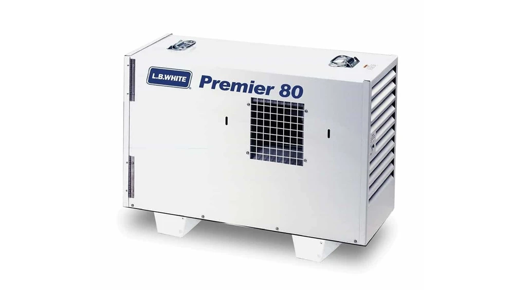 Compact white Labnet Premier 80 laboratory air compressor with ventilation grills on the side.