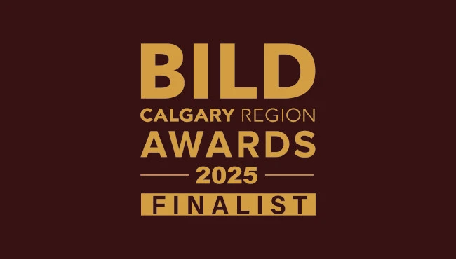 Logo for the BILD Calgary Region Awards 2025 featuring the word "Finalist" on a dark background.